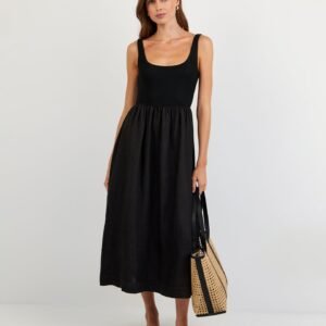 Sleeveless Knit Combo Dress - Black