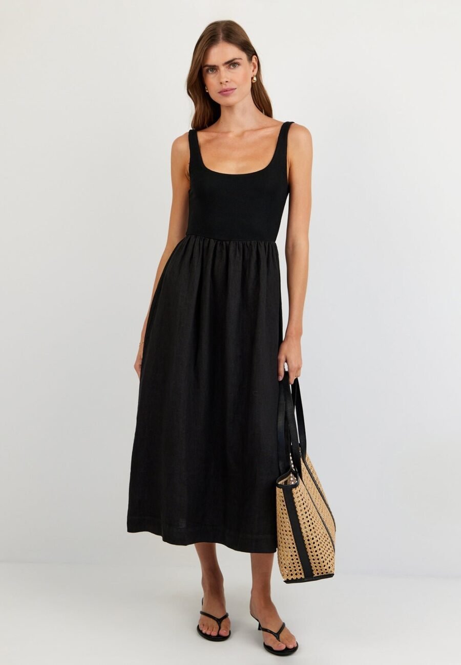 Sleeveless Knit Combo Dress - Black