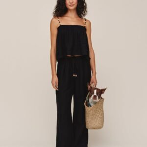 Beaded Drawstring Beach Pant  - Black