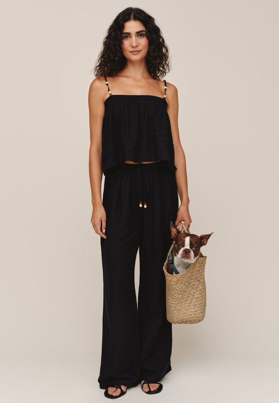 Beaded Drawstring Beach Pant  - Black