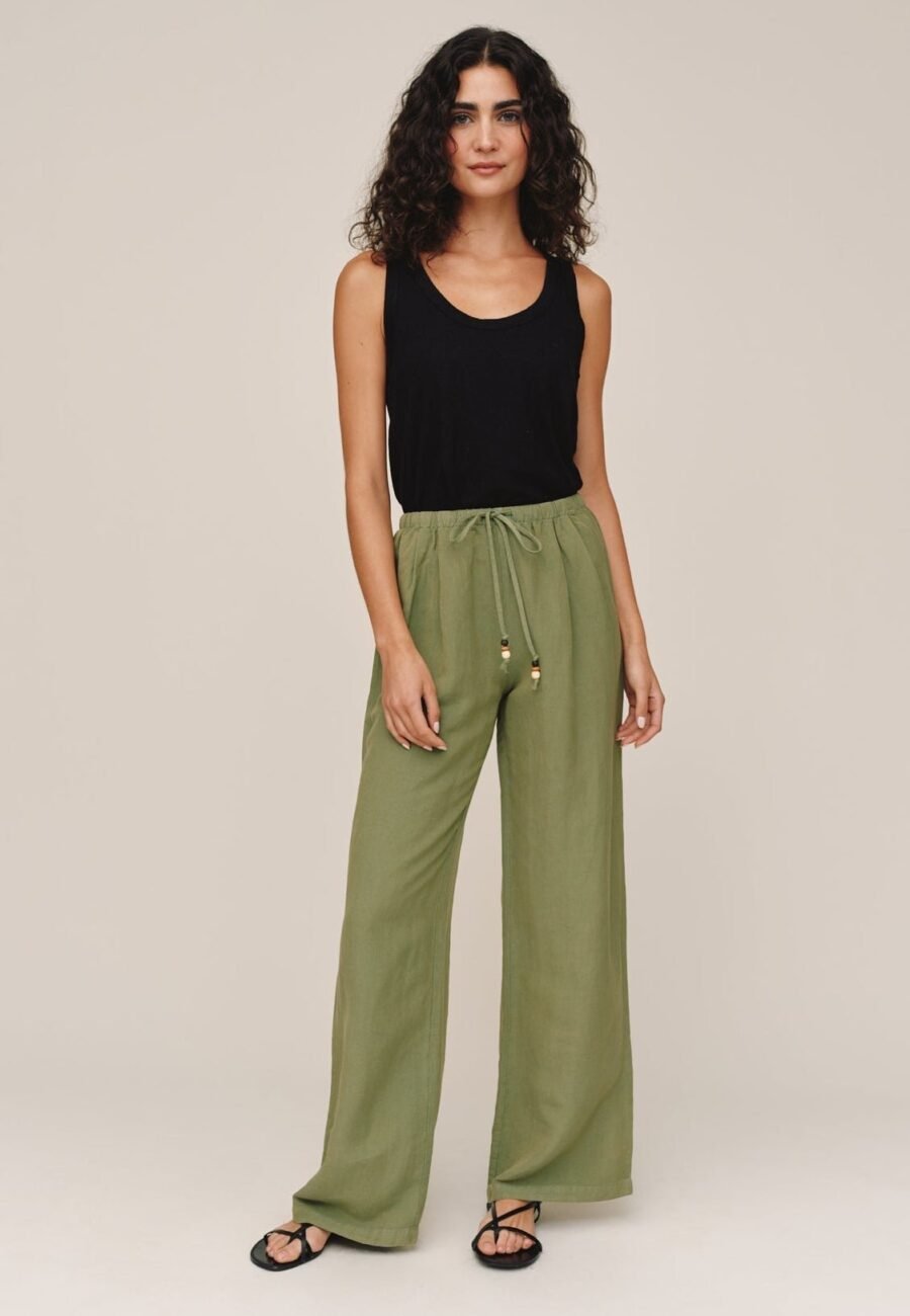 Beaded Drawstring Beach Pant - Olive Leaf