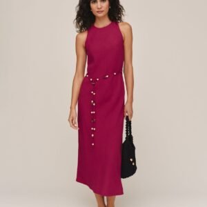 Bias Midi Dress With Beaded Belt - Sangria