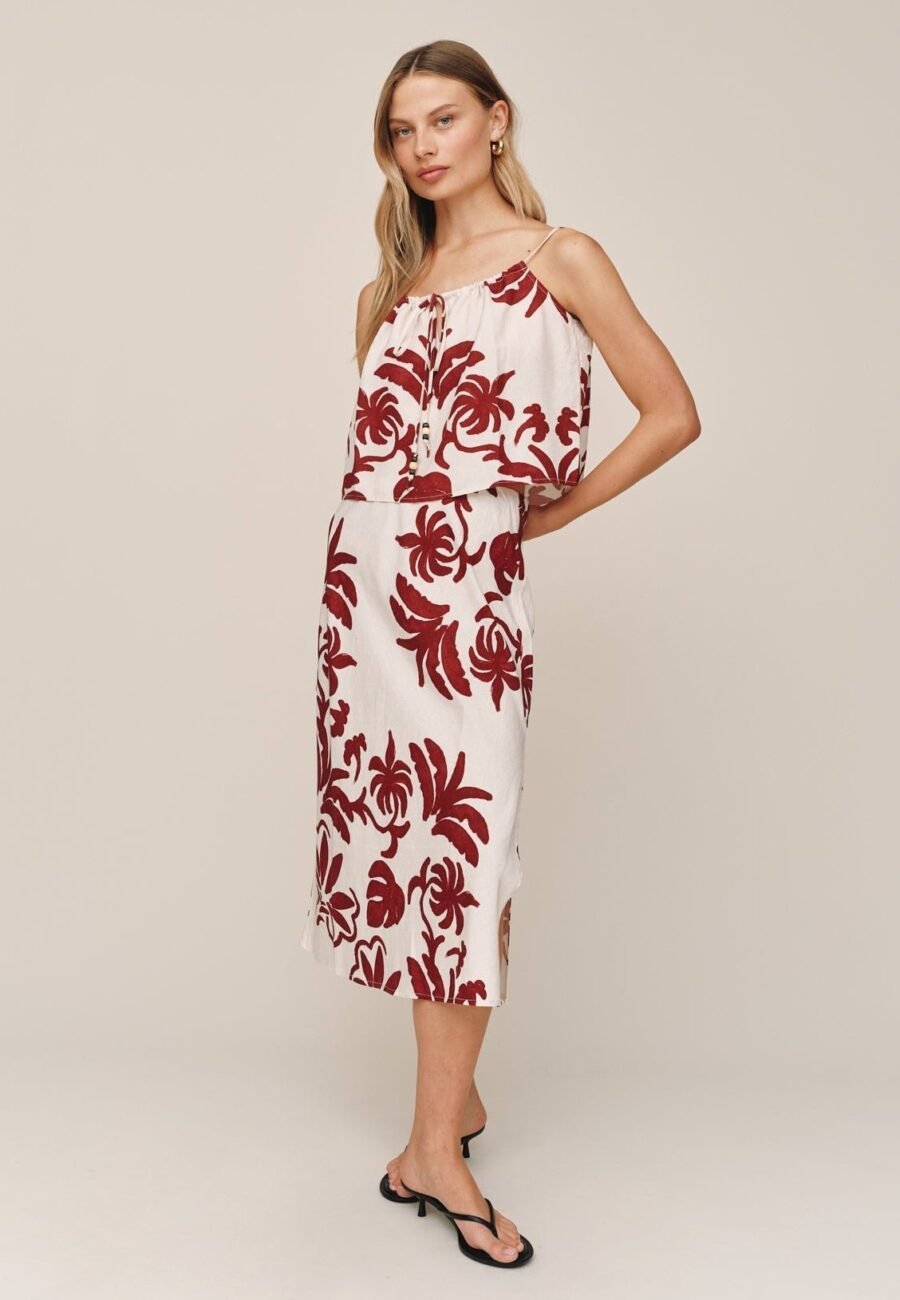 Bias Side Slit Skirt - Island Damask Print