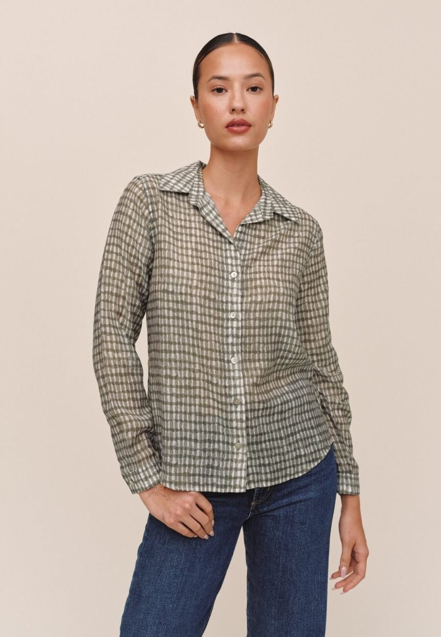 Classic Button Down - Olive Gingham Print