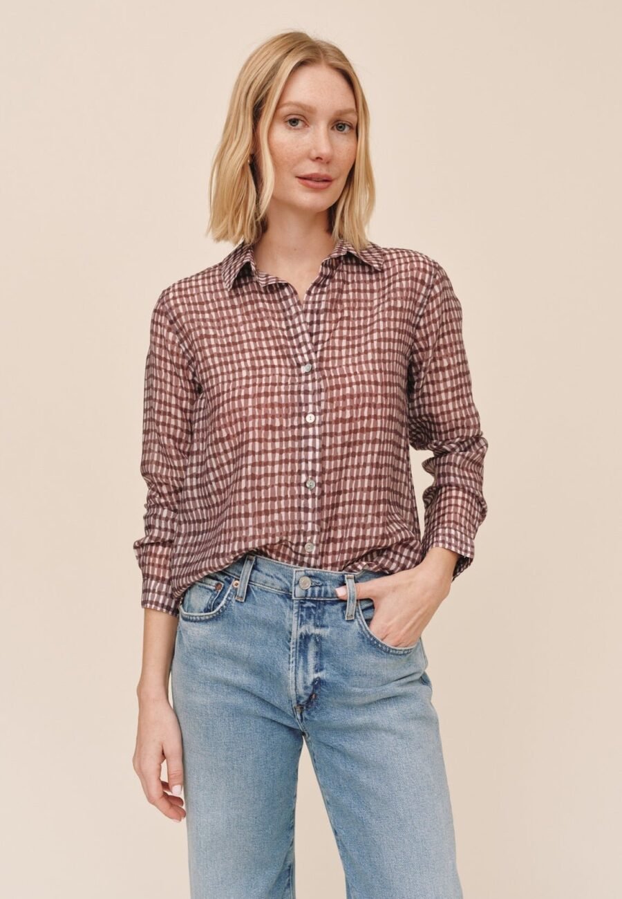Classic Button Down - Plum Gingham Print