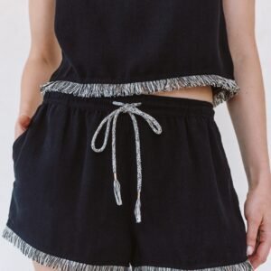 Elastic Waist Fringe Short - Black