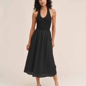 Halter Neck Mixed Dress - Black