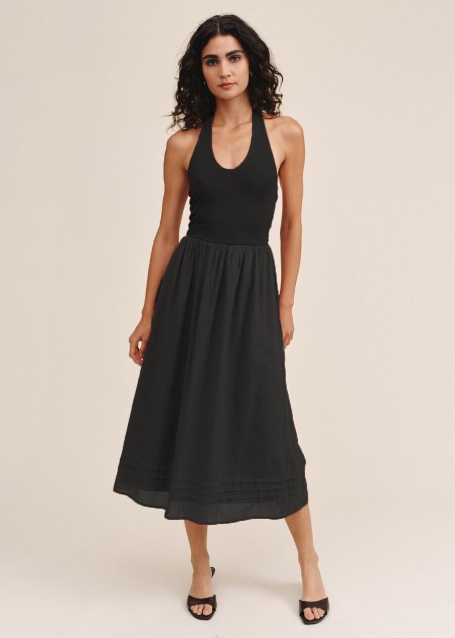Halter Neck Mixed Dress - Black