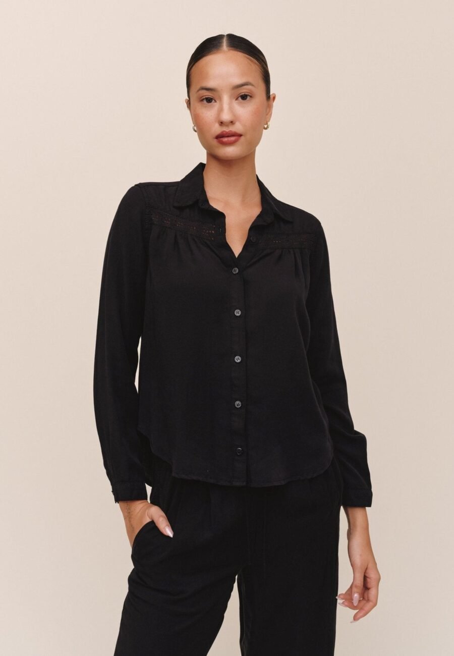 Long Sleeve Shirt With Lace Inset - Black