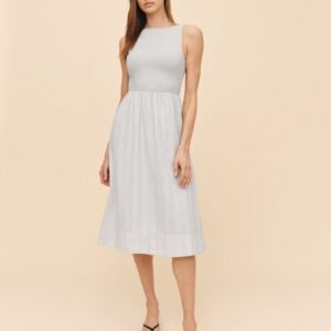 Mixed Crew Neck Midi Dress - Minted Sage