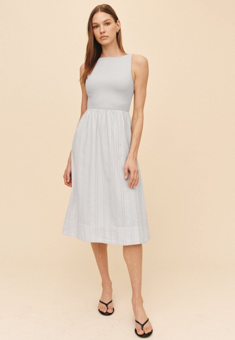 Mixed Crew Neck Midi Dress - Minted Sage
