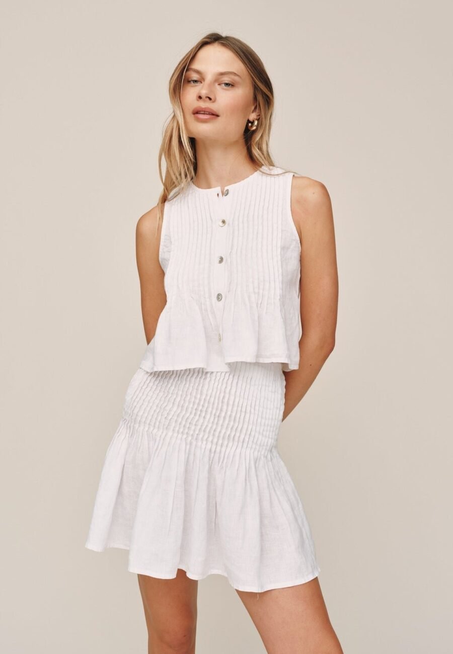 Pintuck Mini Skirt- White