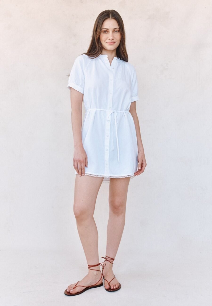 Short Sleeve Raglan Mini Dress - White