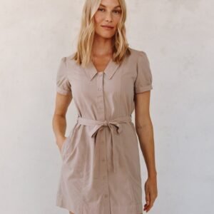 Short Sleeve Seamed Puritan Collar Dress - Soft Dune