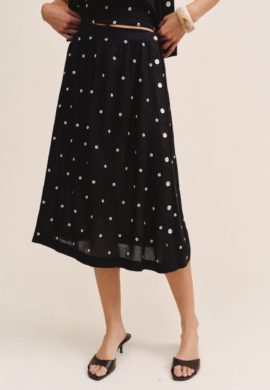 Side Button Skirt - Cabana Dot
