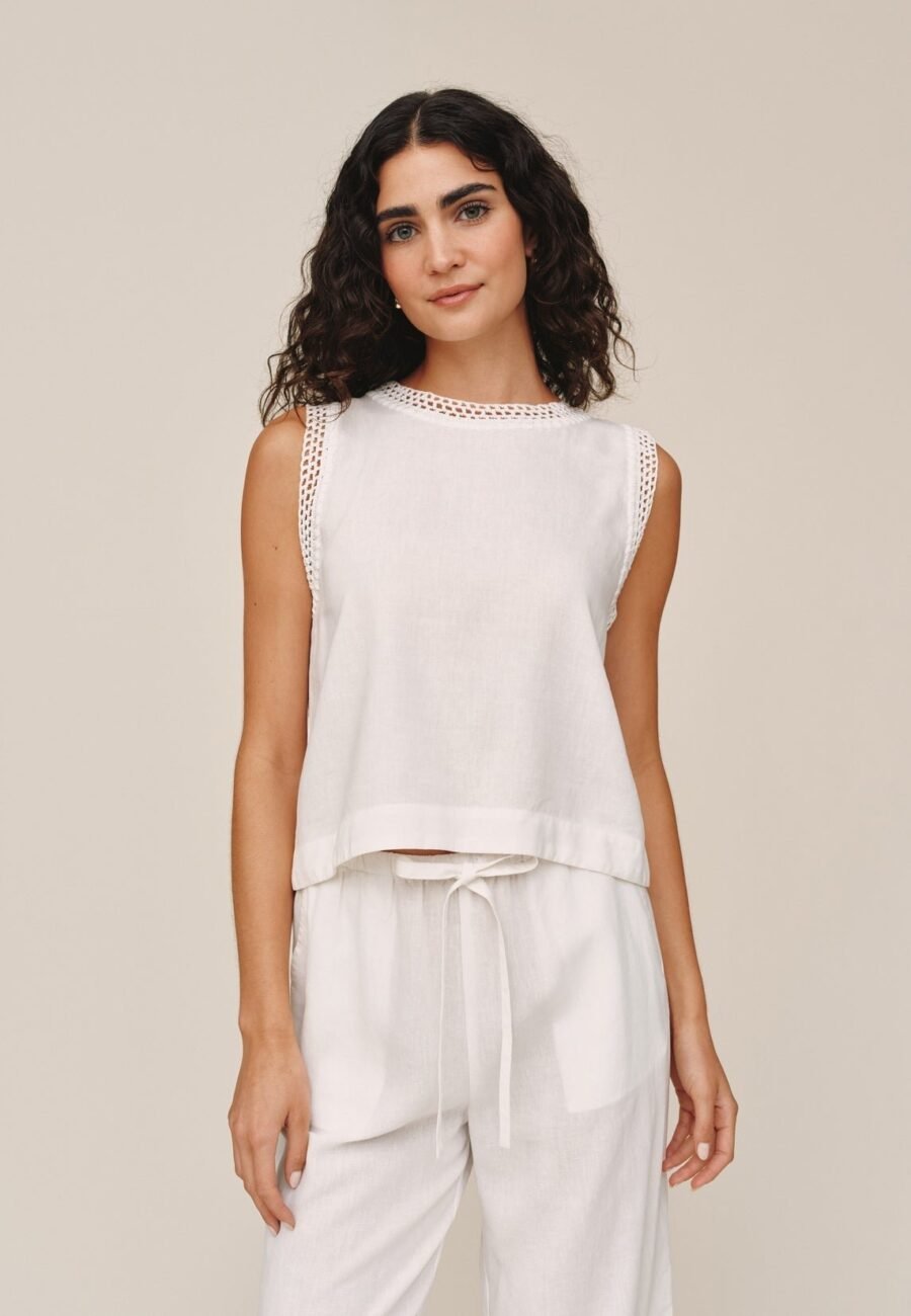 Sleeveless Crochet Edge Top - Ivory Sand