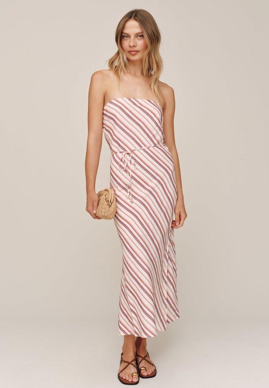 Strapless Bias Maxi Dress - Sunset Stripe