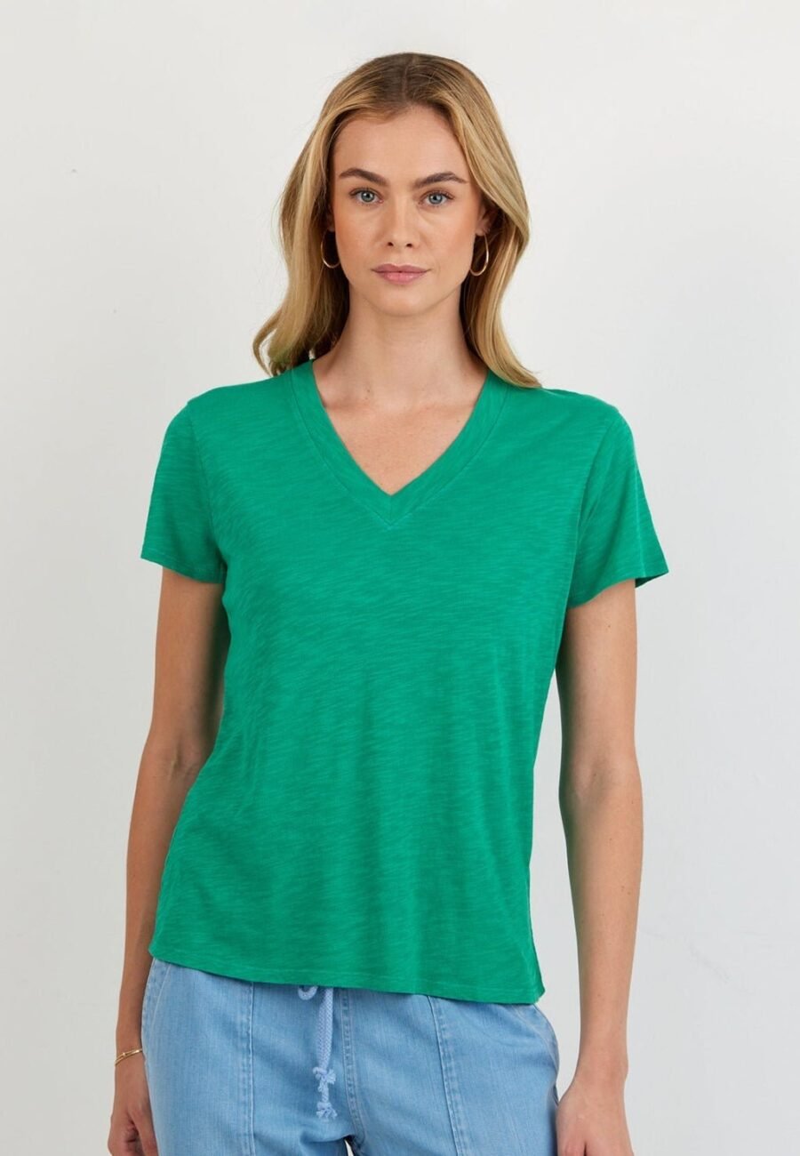 V Neck Tee - Aqua Green